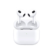 A pair of white Porodo Blue Deep Bass Wireless Earbuds 3 in their open charging case.