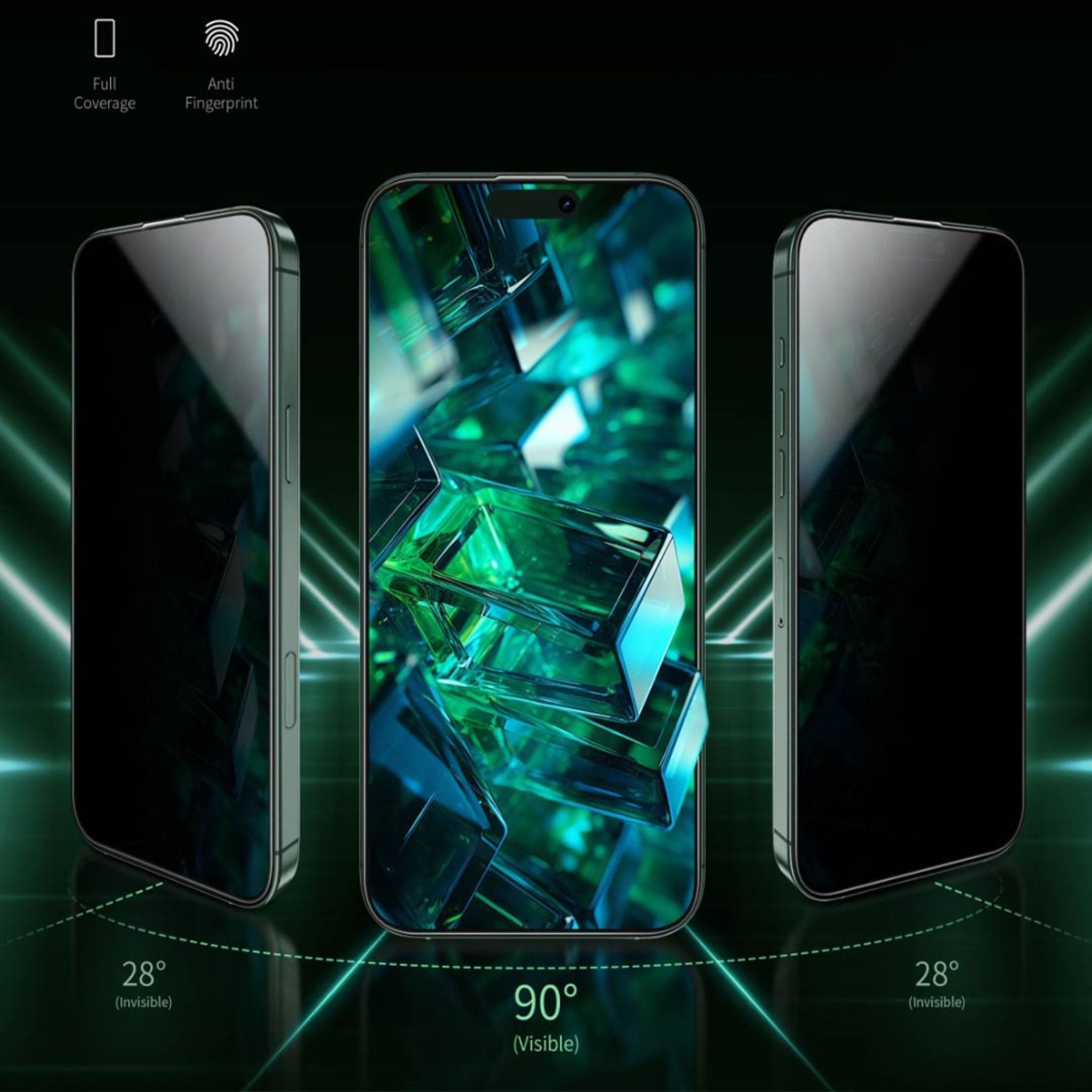 Green Lion 9H Steve Privacy Full Glass Screen Protector for iPhone 16 Pro Max, Anti-Scratch, Side View Blocking, Highly Responsive, Grease Resistance, Anti-Fingerprint - Black