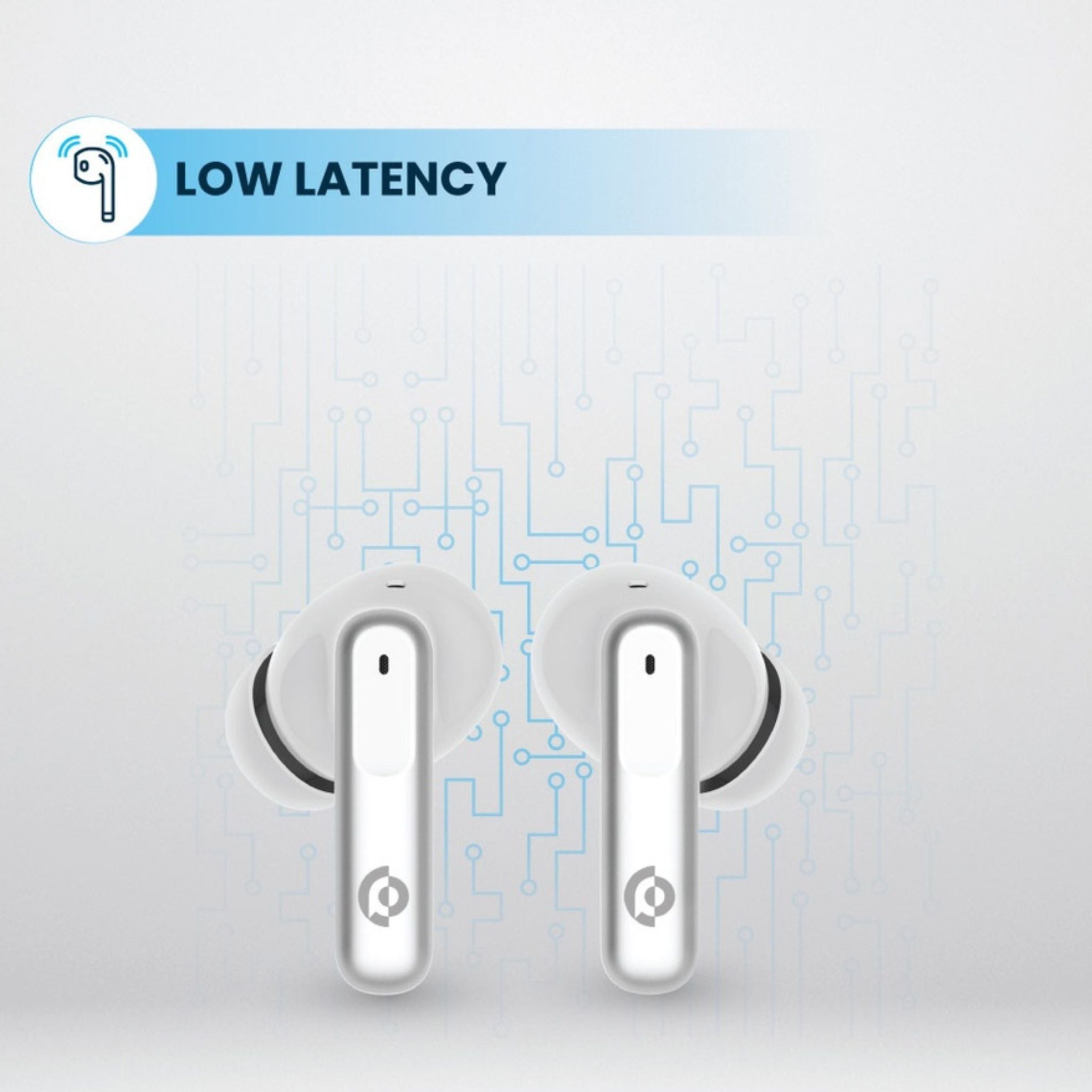 Powerology Hybrid True Wireless Earbuds with ANC + ENC, 6 Microphone, Bluetooth Version 5.3 & Type-C Charging Port - White