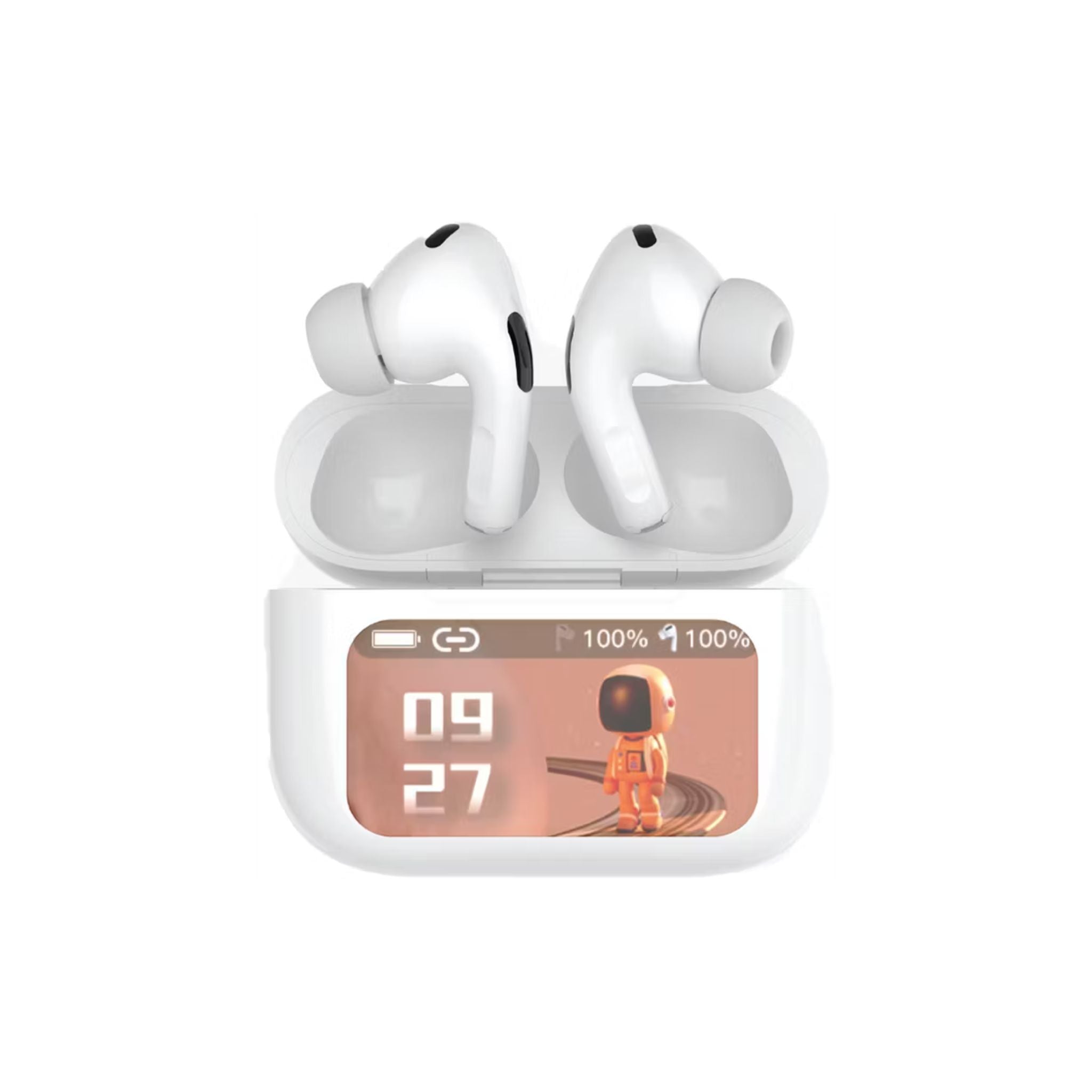 Green Lion Touch Tone Lite ANC Earbuds –Bluetooth 5.3, Touch Display Controls, IPX5 Waterproof, 5H Playtime (24H with 300mAh Case), Dual 30mAh Earbuds, 25m Wireless Range-White