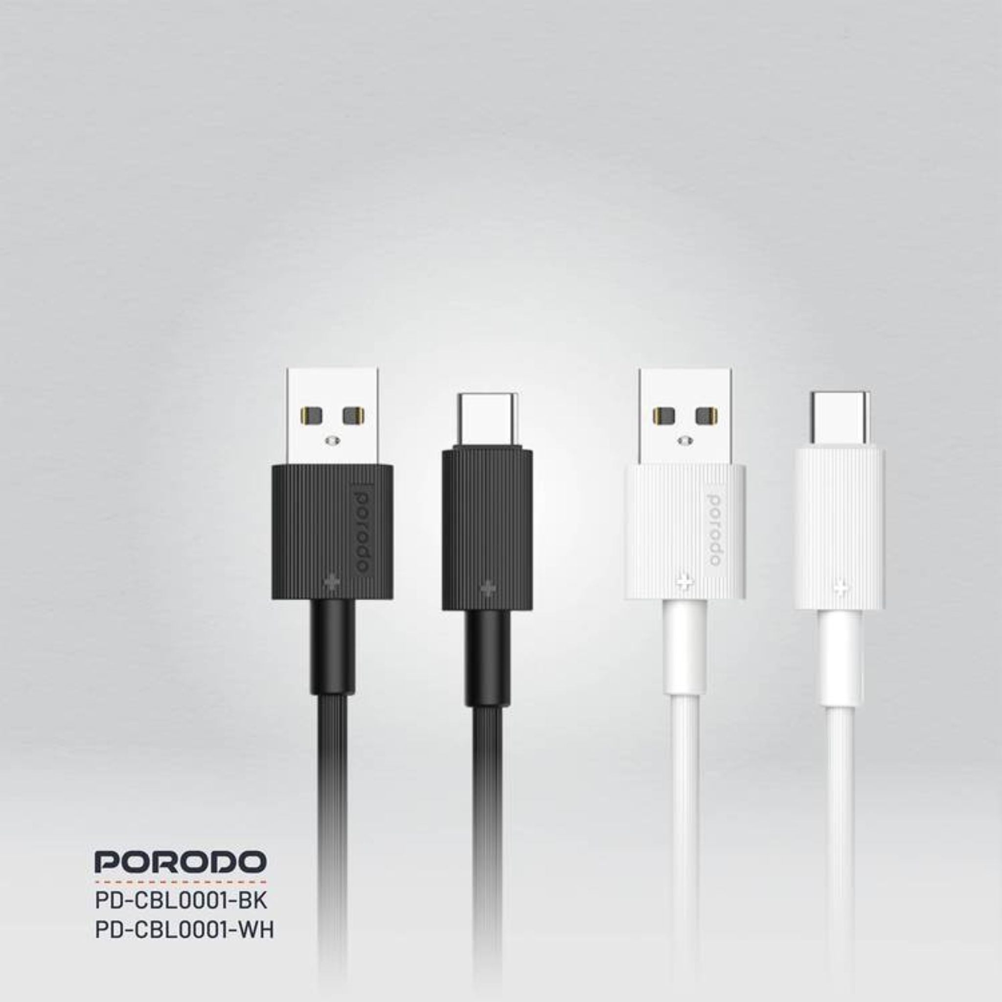 Porodo USB-A to USB-C PVC Cable, 480Mbps Transfer Speed, more than 15000 Bends Life Span, 1.2m Cable length, Tangle Free - Black