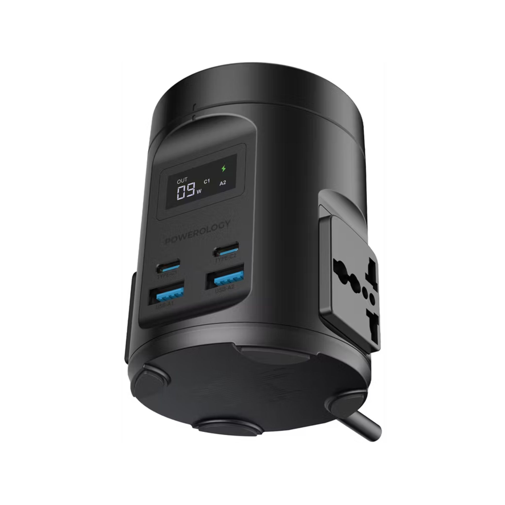 Powerology Magsafe Power Hub with UK Plug, PD 65W, USB-A QC 3.0, Built-in Safeguards, 15W Wireless Charging, 2200W Rated Power - Black