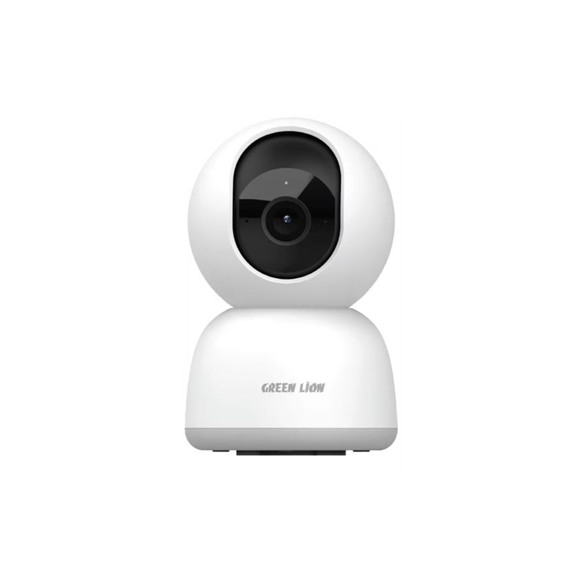 White security camera with black lens on a white background