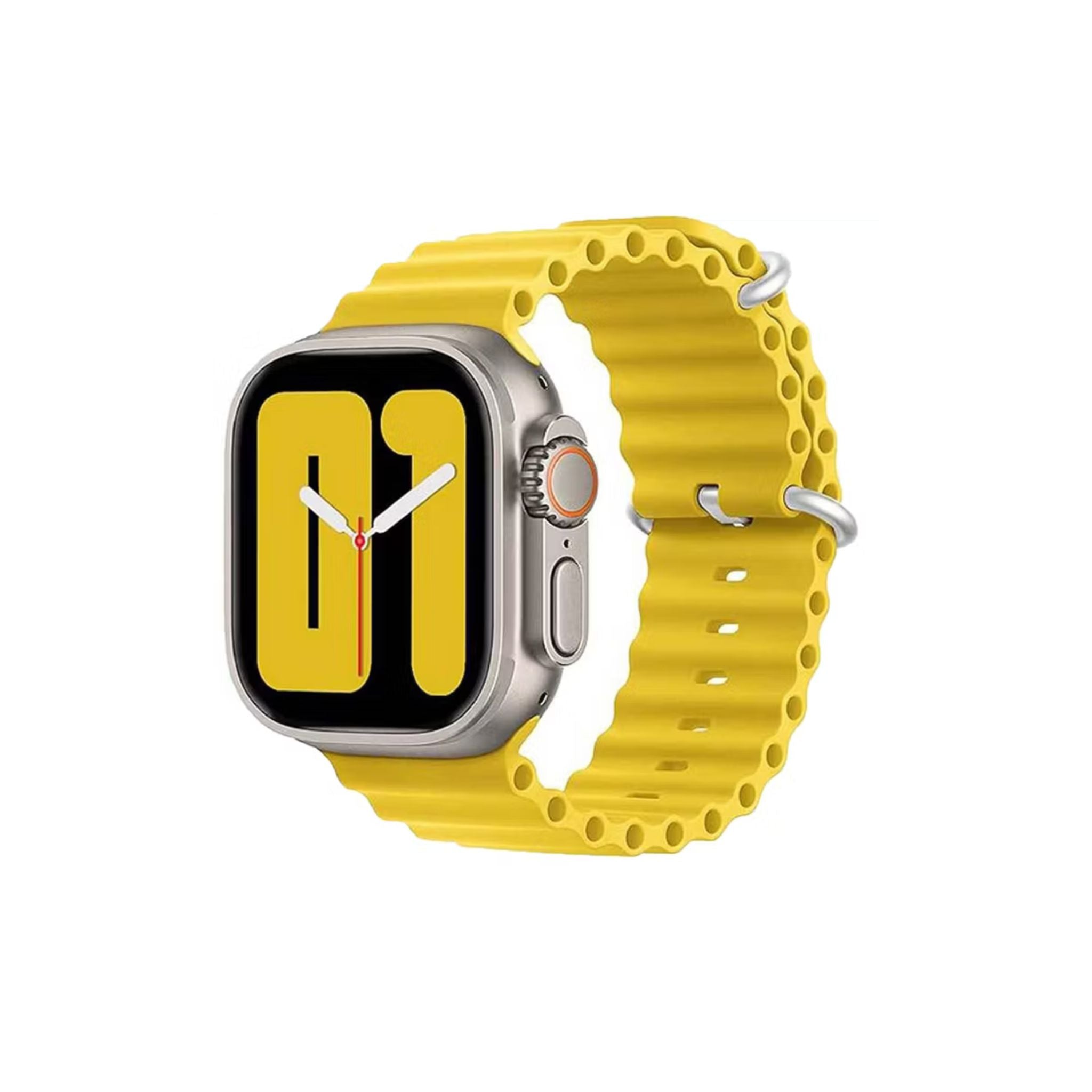 Smartwatch with a yellow band on a white background