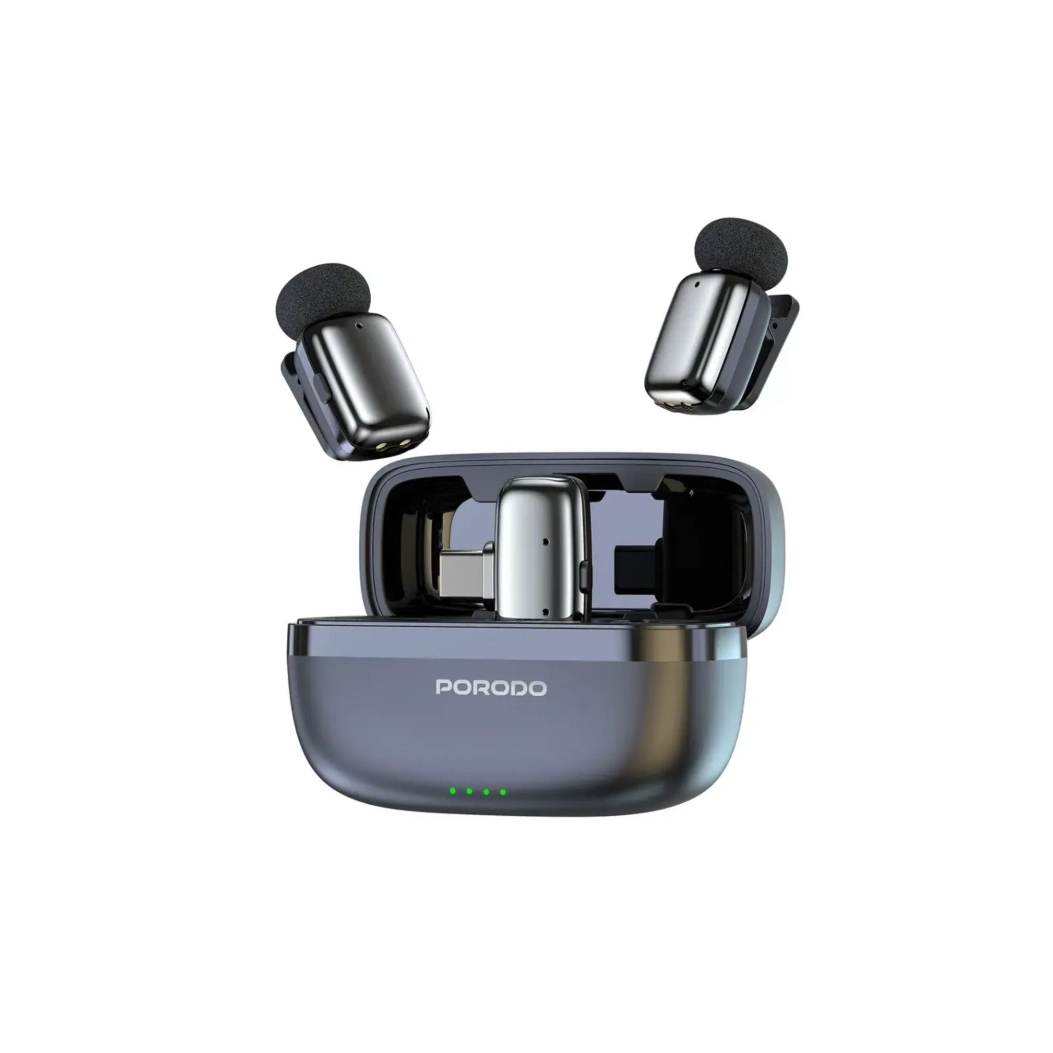 Porodo Wireless Lavalier Microphones Type-C, 2.4GHz, Noise Reduction, <22ms Low Latency, 33H Total Playtime, Plug & Play, Clear Audio Recording System-Black