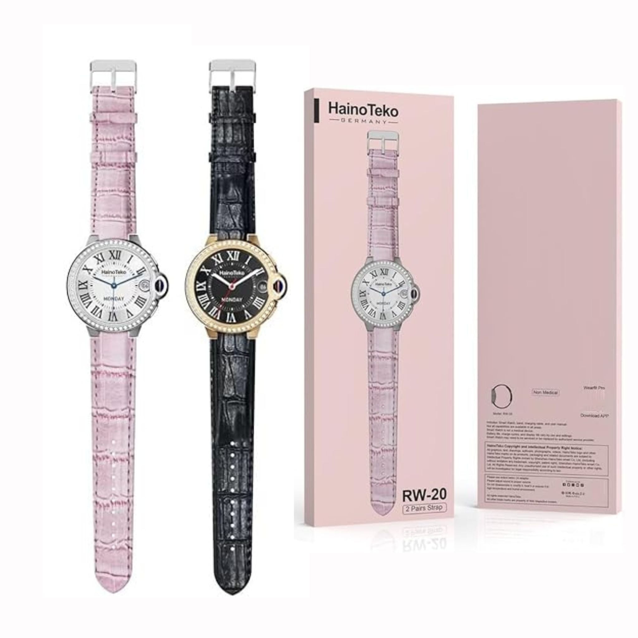 Haino Teko RW-20 Smartwatch with Two Set Strap for Women's and Girls-Pink